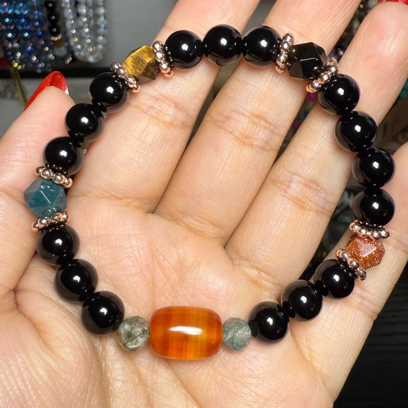 🖤 Black Onyx & Carnelian Glow Bracelet - Picture 1 of 3